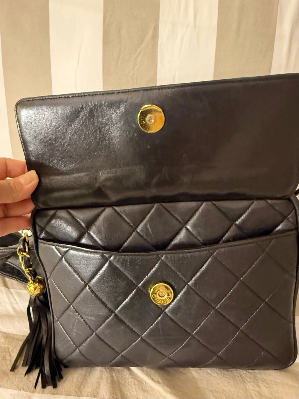 CHANEL Black Leather Zipper Pouch with Gold-Tone Hardware